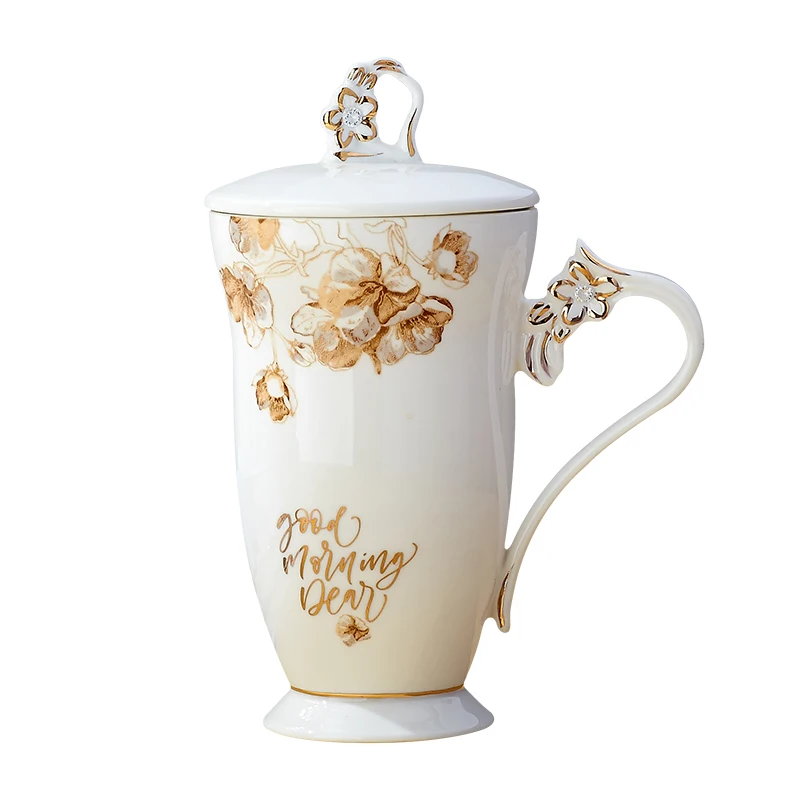 OUSSIRRO, чашка из костяного фарфора с крышкой, ложка, милая мультяшная кружка, чашка для детей, студентов, высокая емкость, Офисная чашка для молока, кофейная чашка
