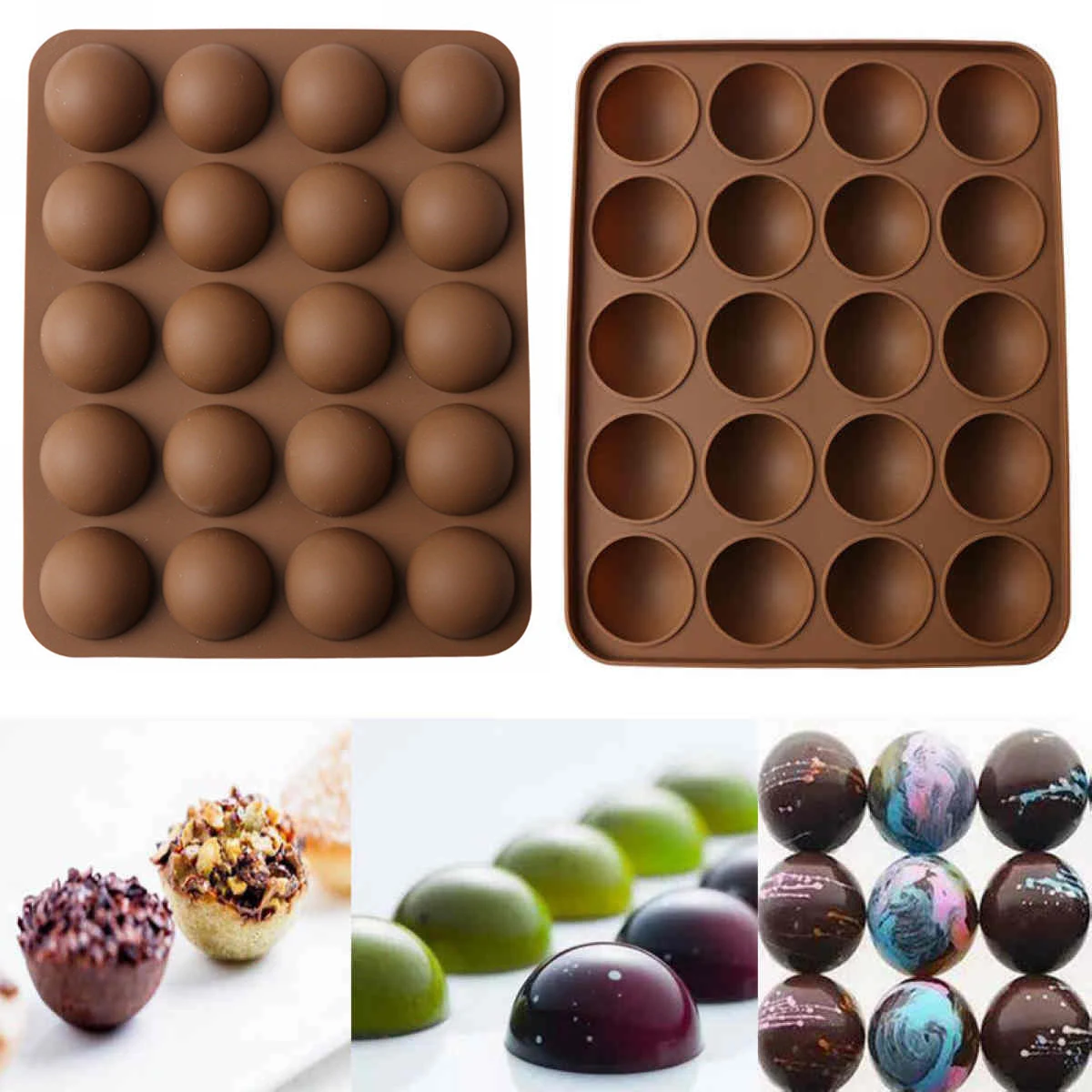 JX-LCLYL Silicone 20-Half Ball Chocolate Mould Fondant Cake Candy Decor Baking Tools