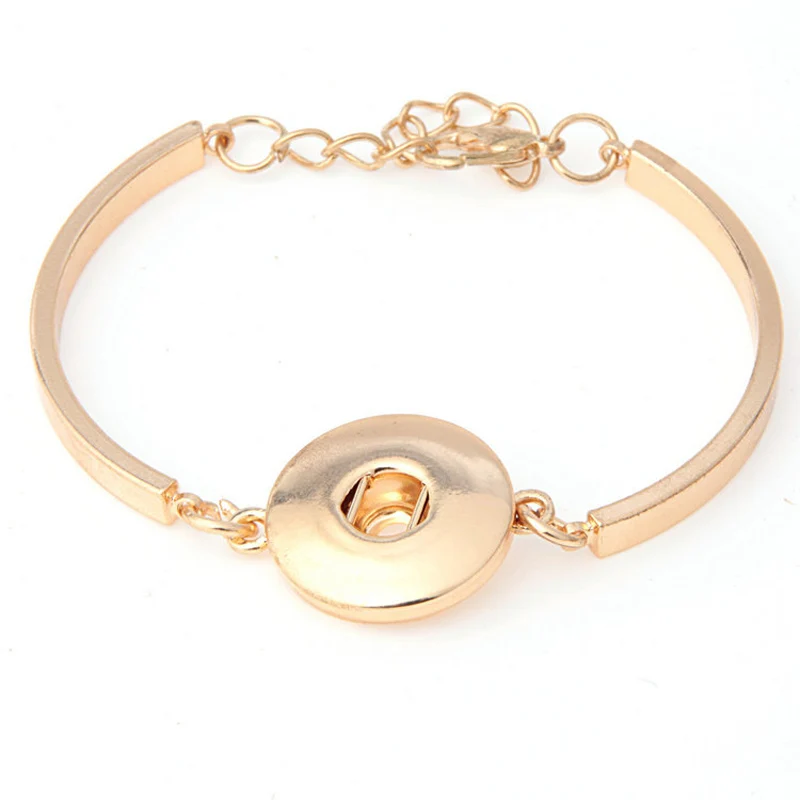 Alloy Wristband Biker Bracelet Gold Tone Bend Metal Snap Button Hand