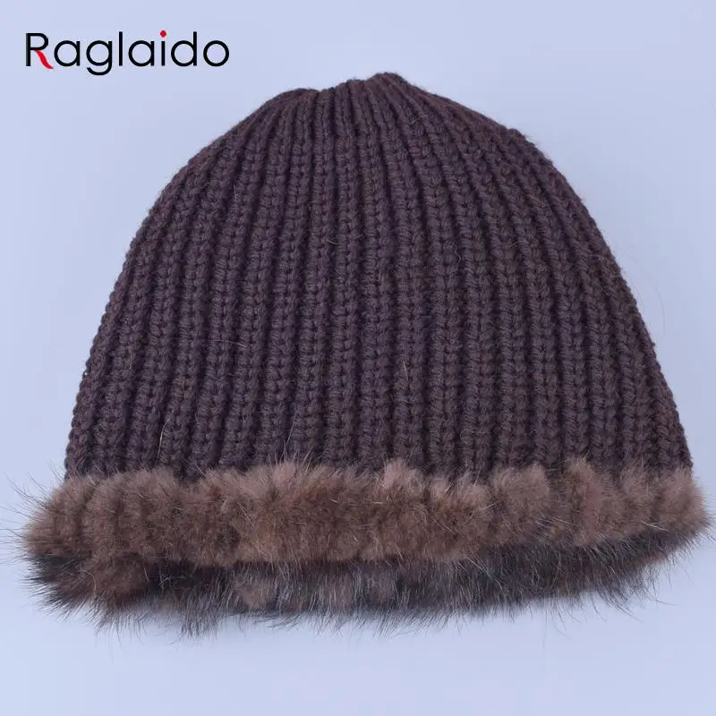 Raglaido Женская вязаная шапка mink fur шапки женские трикотажныеТрикотажные Норки Меховые Шапки для Женщин Подлинная Натурального Меха ананас Шапка Зимняя Шапочка Шляпы Снег Русский Реального Меховая Шапка LQ11191
