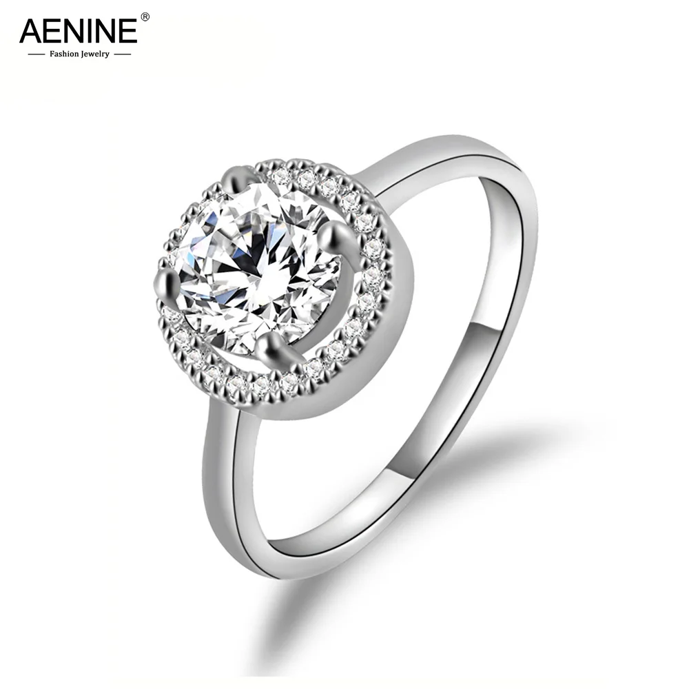 

AENINE Cubic Zirconia Finger Ring Prong Setting With Tiny CZ Paved Gold Color Engagement Ring For Women Jewelry Gift R17093