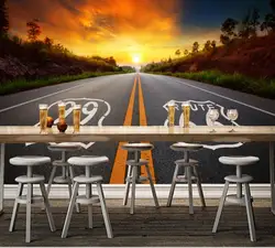 Бесплатная доставка HD закат 66 шоссе закат пейзаж стены Пользовательские 3d росписи Отель Ресторан фреска обои фото сделано в Китае