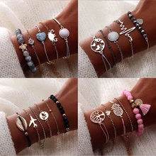 2019 4 tarzı Bohemian kalp kaplumbağa boncuk Charm bilezikler kadınlar için Set el yapımı kabuk bilezik kadın moda takı 5 adet/takım