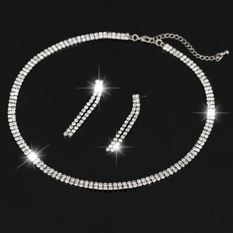 Женское сверкающее ожерелье с кристаллами из горного хрусталя, серьги, набор очаровательных свадебных ювелирных изделий, очаровательные ювелирные изделия, опт, подарки N164