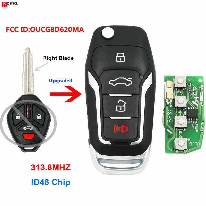 

Keyecu New Upgraded Remote Key 313.8MHZ ID46 Chip for Mitsubishi Eclipse Galant 2007 2008 2009 2010 2011 2012 OUCG8D620M