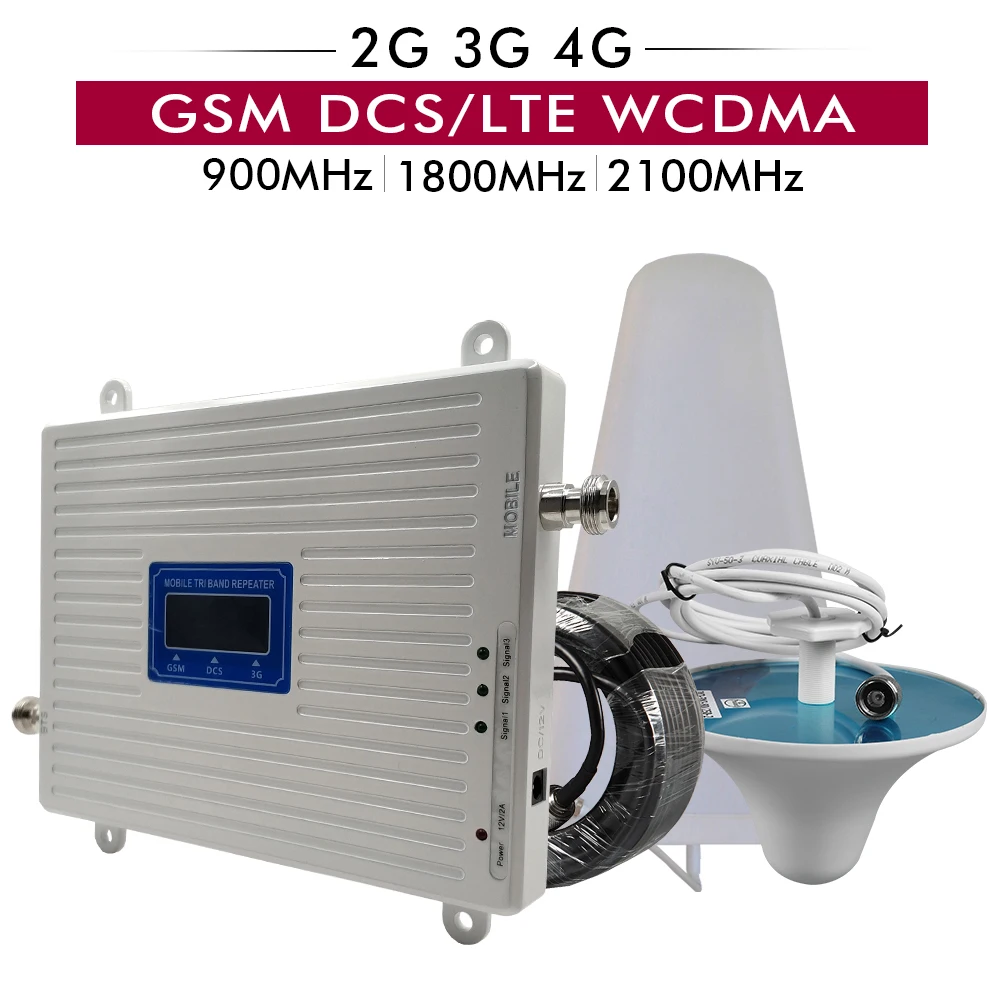 

2G 3G 4G Tri Band Signal Booster GSM 900+DCS/LTE 1800+UMTS/WCDMA 2100 Cell Phone Repeater 900 1800 2100 Mobile Signal Amplifier