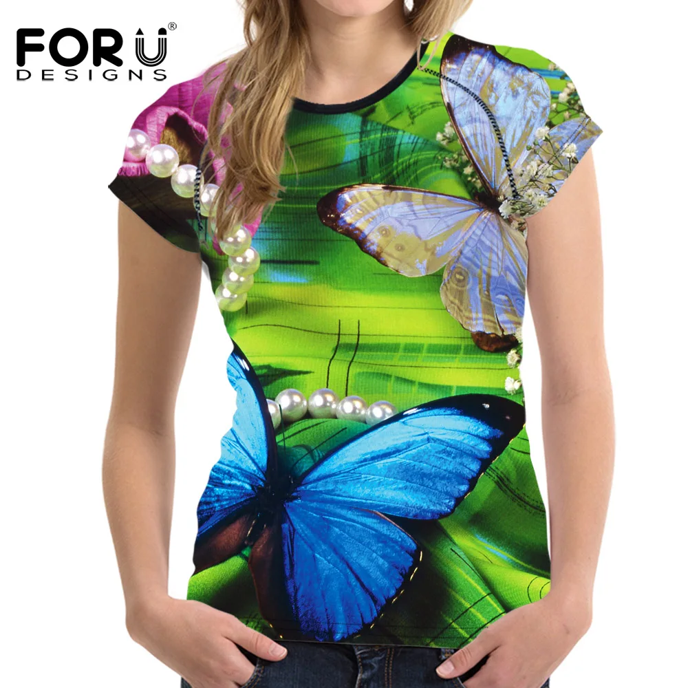 FORUDESIGNS/2021 модная женская футболка с принтом бабочки в стиле Харадзюку