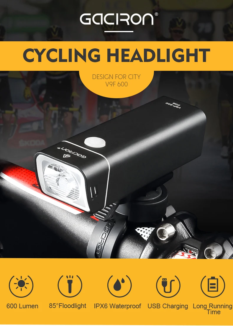 Discount Gaciron Waterproof 600LM Bicycle Headlight with Wire Control USB Rechargeable MTB Bike Front light Flashlight Handlebar LED Lamp 0