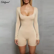 Dulzura женский боди с длинным рукавом и вырезом, комбинезон с открытой спиной, облегающие шорты, одежда, осенне-зимняя черная одежда для фитнеса