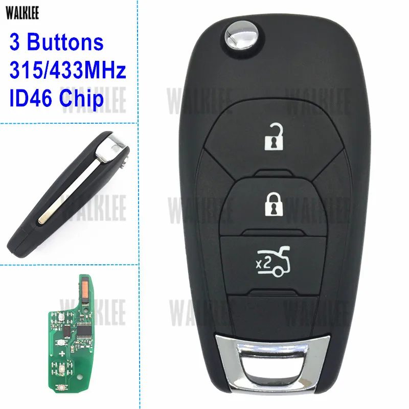 

WALKLEE Remote Car Key fit for Chevrolet Aveo Cruze Malibu ID46 Chip 315MHz or 433Mhz with ID46