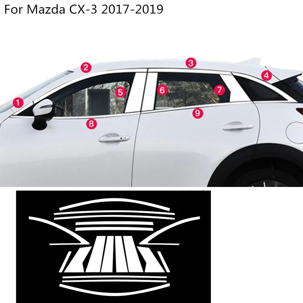 Car styling stainless steel glass window garnish pillar middle column trim hoods For Mazda CX-3 CX3 2017 2018 2019