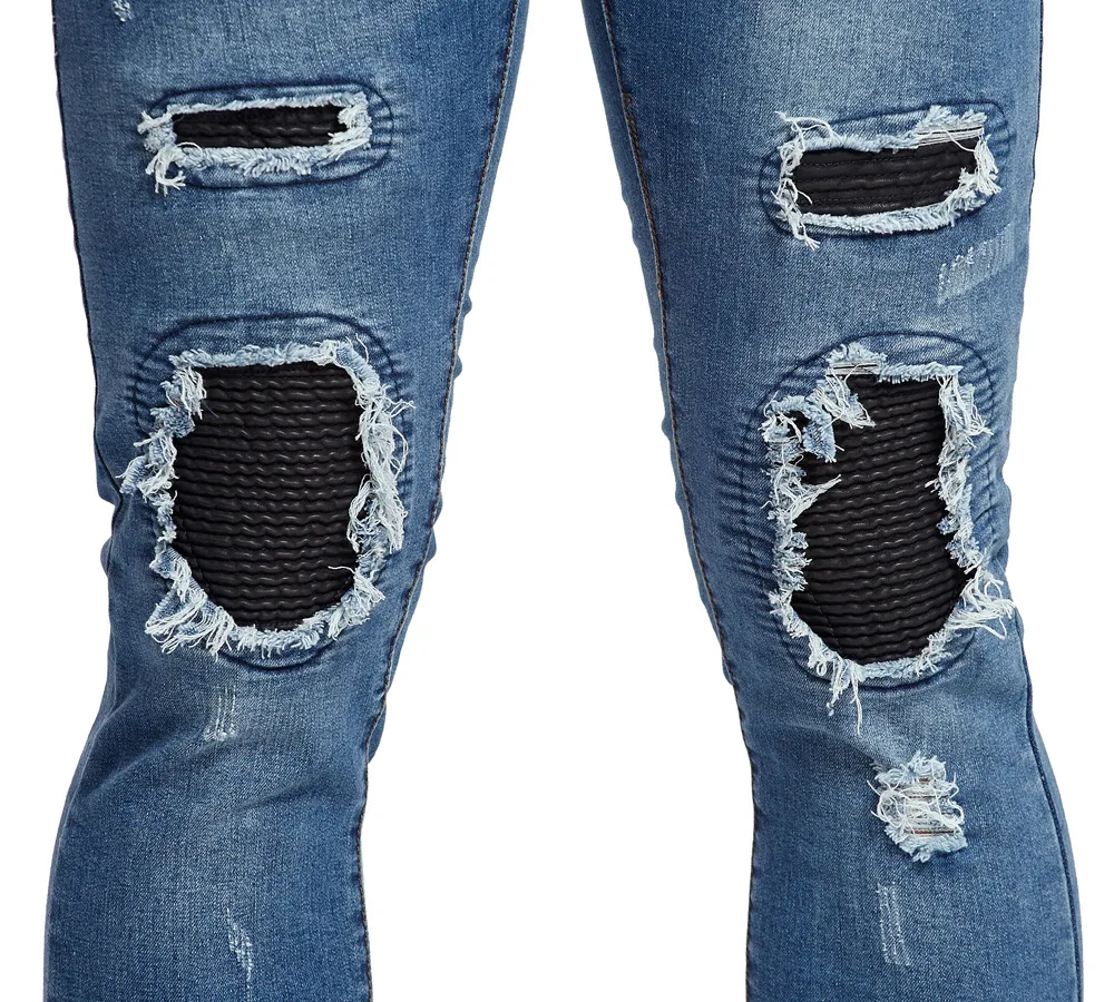 Новые модные мужские джинсы Байкер стрейч повседневные узкие джинсы брюки рваные джинсы брюки отверстие мужские черные джинсы