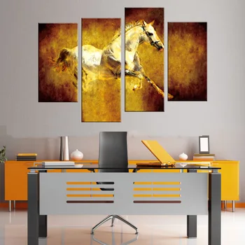 

4 Pcs/Set Animal White Horse Canvas Prints Paintings Retro Jumping Horse Wall Paintings for Home Decor No Frame