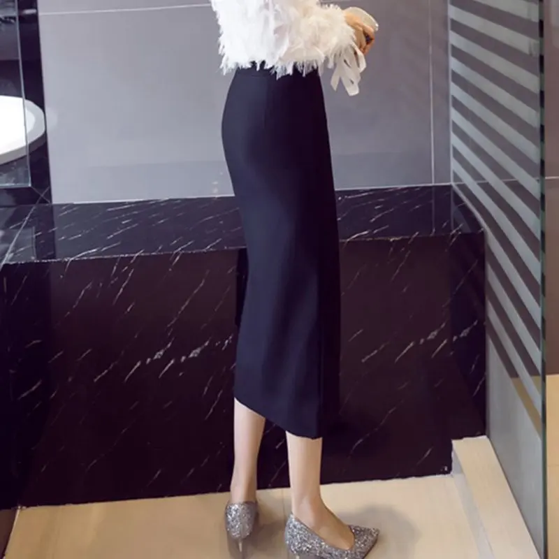 SEXMKL Summer High Slit Sexy Pencil Skirt Women Red Elegant Empire Slim OL Black Midi Skirts Office 2018 Fashion Work Long Skirt Skirts