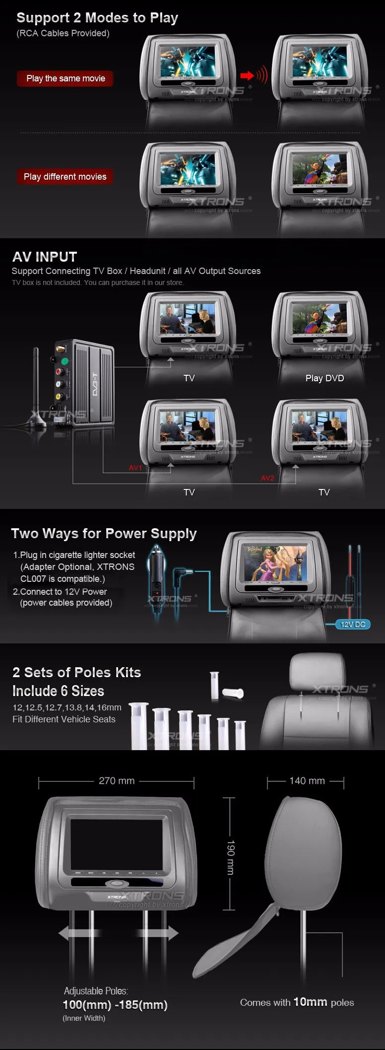 Cheap 2x7" Car DVD For Headrest Monitor Backseat TV Cover With Zipper Support 32 Bits Game 2 Modes To Play IR FM USB SD Auto Pillow 3