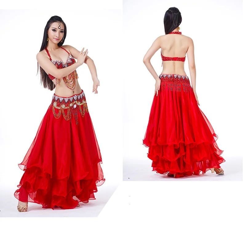 calidad danza del vientre trajes 3 unids (falda + Top + azul oscuro rojo s/m/l|bellydance costume|belly dance dresses costumesbelly dance costumes - AliExpress