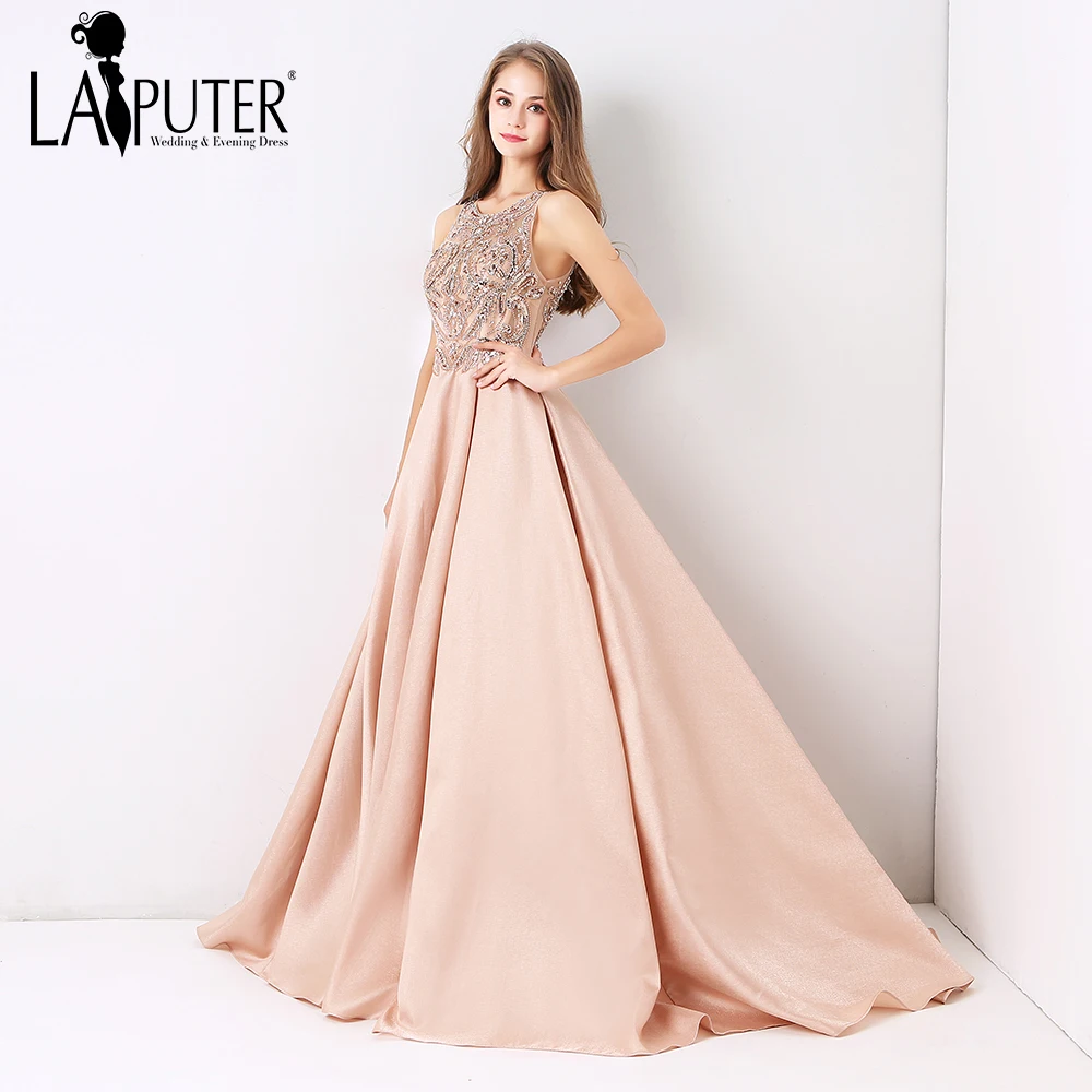 

Laiputer Dusty Pink Sexy Formal Long Ball Gown Evening Prom Dress Luxury Beading 2018 New Collection