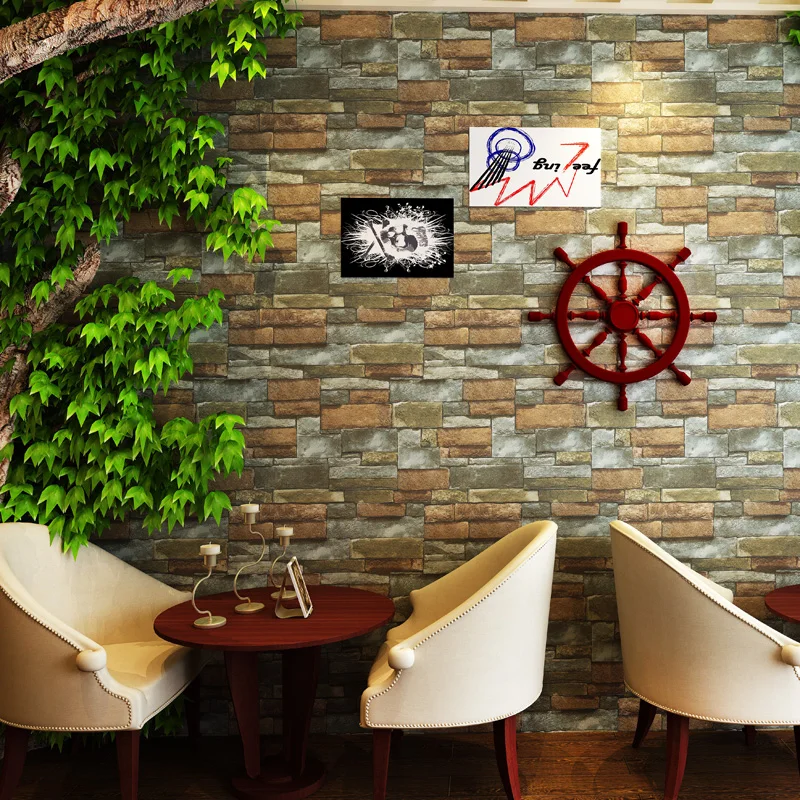 

Chinese Style 3D Embossed Imitation Stone Brick Wallpaper Restaurant Cafe Living Room Bedroom Balcony Backdrop Personality Decor