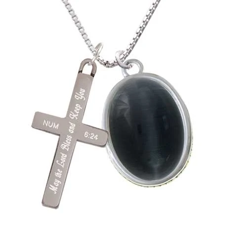 Oval - Imitation Cat's Eye - Black - - Bless and Keep You - Cross Necklace (1)