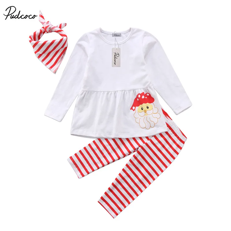 

New Style Christmas Kids Baby Girls Clothes Long Sleeve Tops Blouse Dress+Pants+Scarf 3pcs Outfits Xmas Kids Girls Clothing Set