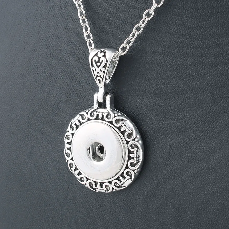 

Vintage round 18mm xinnver snap necklace & pendant Sterling jewelry with Link chain statement woman suspension DIY jewelry ZG037