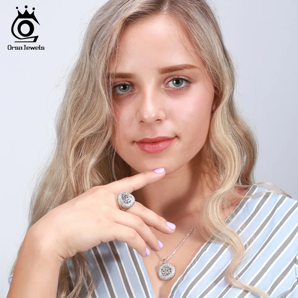 ORSA JEWELS Luxury Women Ring AAA Full Pave Colorful Dazzling CZ Female Wedding Party 2019 Fashion Trendy Girl Jewelry OR157