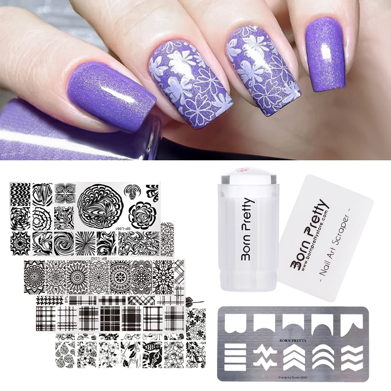 

4Pcs BORN PRETTY Stamping Tool Set Stamping Plate Guide Template 2.8cm Clear Silicone Stamper Scraper DIY Stamping Nail Art Kits