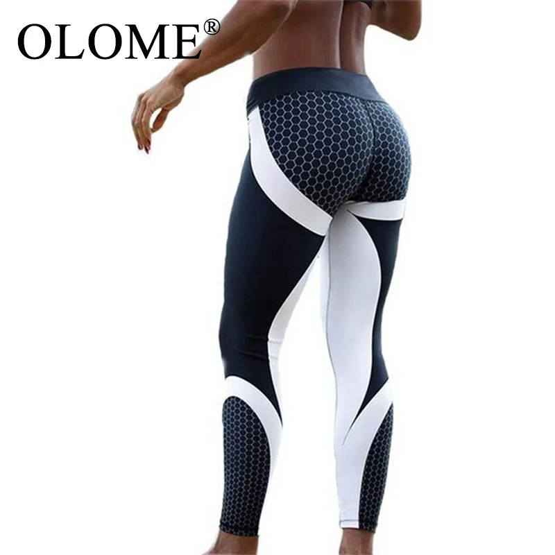

Mesh Pattern Print Leggings fitness Leggings For Women Sporting Workout Leggins Elastic Slim Black White Pants