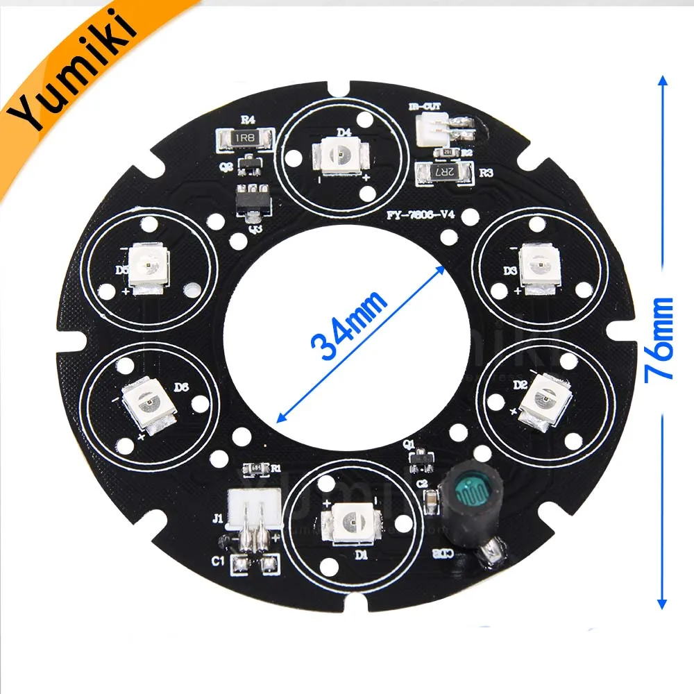 Yumiki 6 шт. массив светодио дный ИК 20-50 м DC12V Размеры 90 печатной платы 76x34 мм Инфракрасный Ночное видение для видеонаблюдения Камера(diatmeter: 76 мм