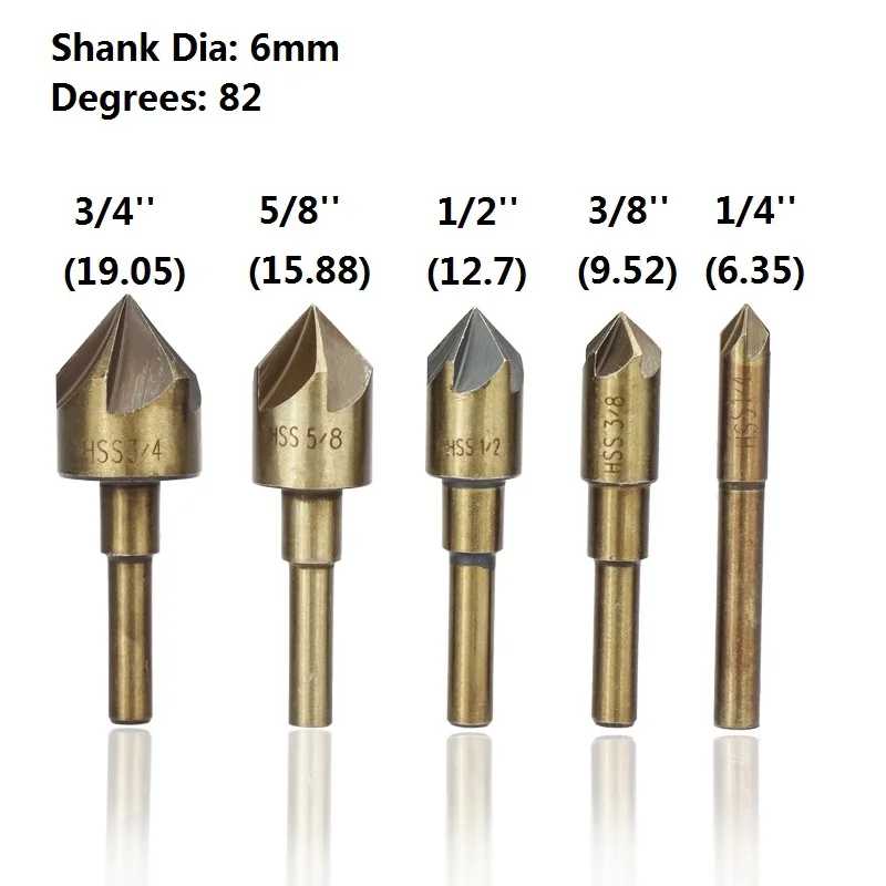 XCAN 5 шт. Высокоскоростная сталь 82 градусов Зенковка сверло ручной инструмент набор 5 Флейта фаски Резак фаска дрель