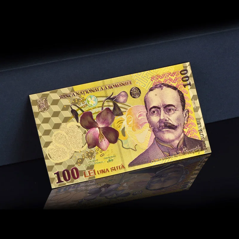 Новое поступление, обычная Золотая фольга, 100 Рон, Золотая банкнота, поддельные бумажные деньги, домашний декор и коллекция банкнот