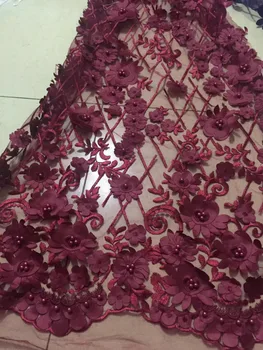 

Wine Beaded African Laces Fabrics Embroidered nigerian Guipure French Lace Fabric High quality African French Net Lace Fabric