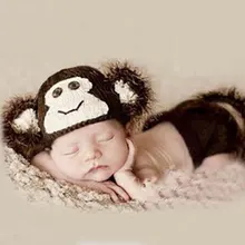 Крючком Обезьяна Hat& подгузник/крышка пеленки фото реквизит. Baby Shower/Рождественский подарок