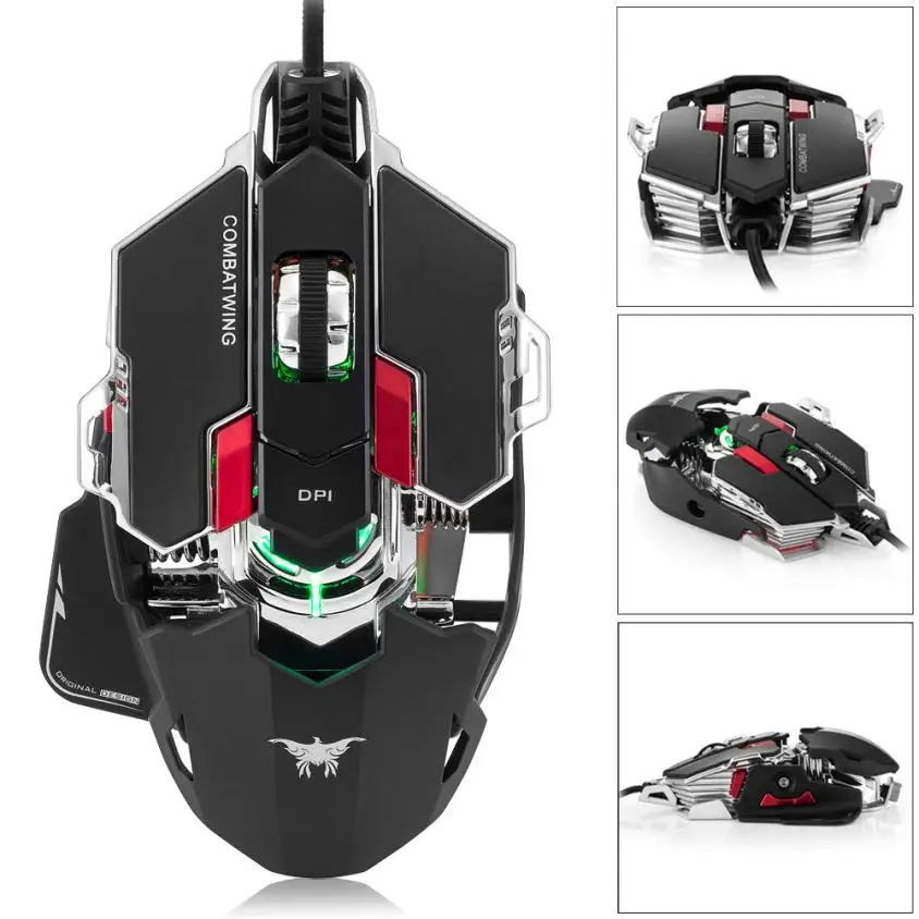 

Combaterwing 4800 DPI Optical USB Wired Professional Gaming Mouse Programmable 10 Buttons RGB Breathing LED Mice DE21 Drop Ship