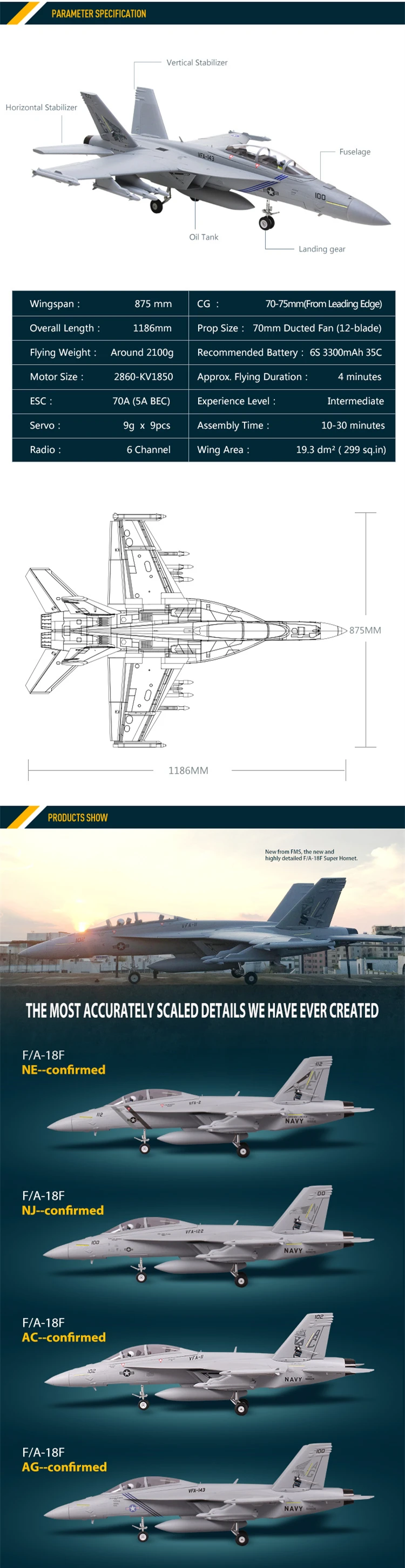 Новое поступление FMS RocHobby F18 F/A-18F Super Hornet 70 мм EDF струйная версия PNP и комплект