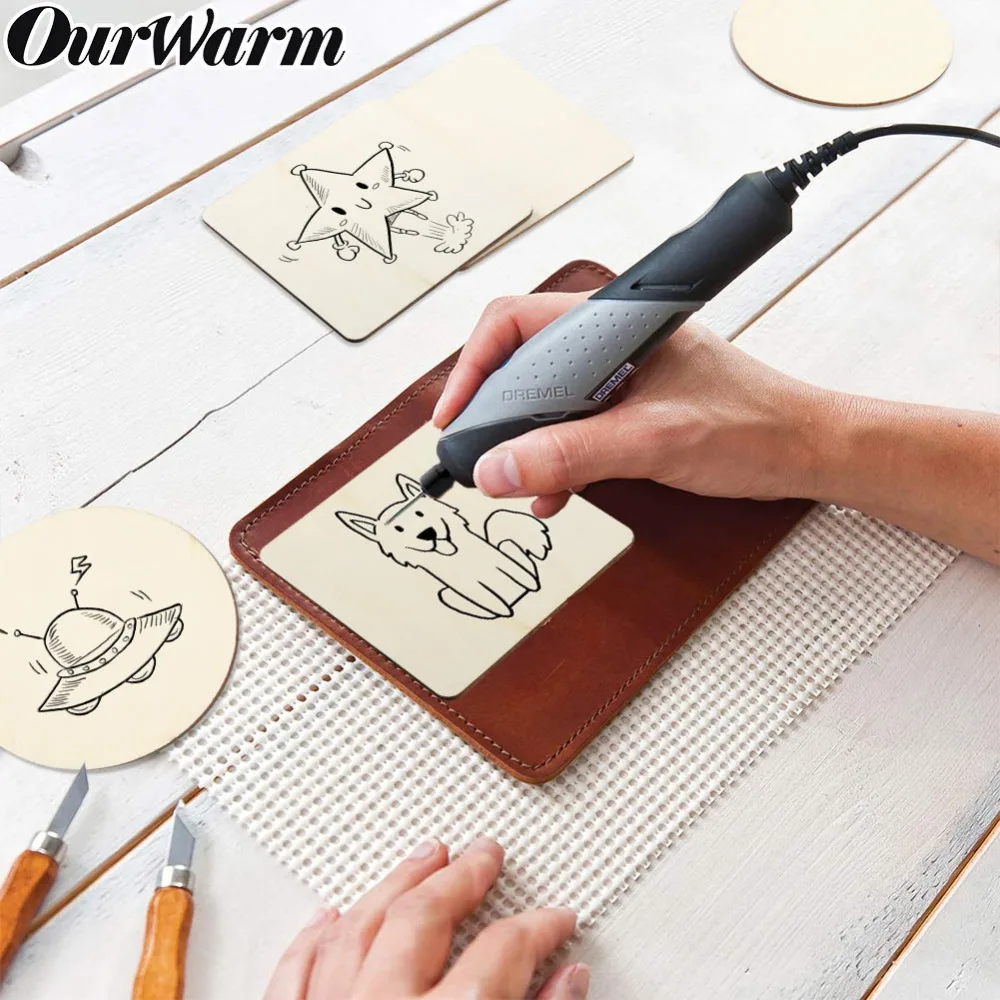 

OurWarm 24pcs Unfinished Wood Cutouts Square Round Natural Wood Circles DIY Crafts Log Slices Wedding Party Home Decoration 10cm