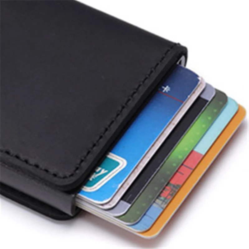 Bisi Goro 2020 Metal Blocking Credit Card Holder With RFID Cowhide Leather Wallet Vintage Solid Aluminum Dropshipping | Багаж и сумки
