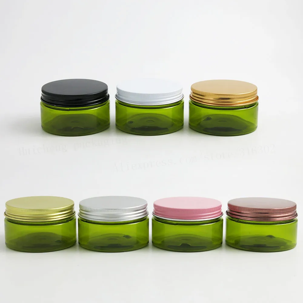 

20 x 100g 100cc Empty Green Cream Cosmetic Jar Container with Gold Metal Aluminium Cap With PE Pad