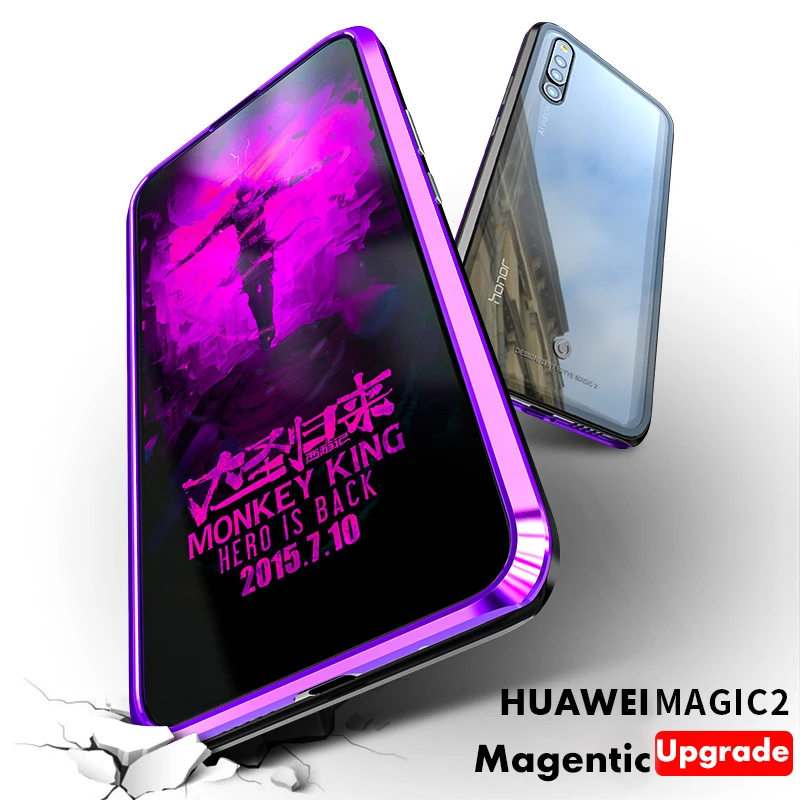 Адко Магнитная Адсорбция металлический Прозрачный чехол для huawei Honor Magic 2 чехол Роскошный закаленное стекло задняя крышка Анти шок