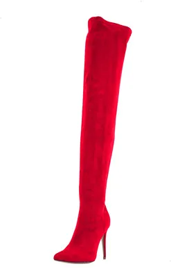 Женские сапоги с высоким голенищем 71 см замшевые эластичные сапоги высокие сапоги до бедра на высоком каблуке женские пикантные ботфорты с острым носком на молнии, Размеры 35-44 - Цвет: Red