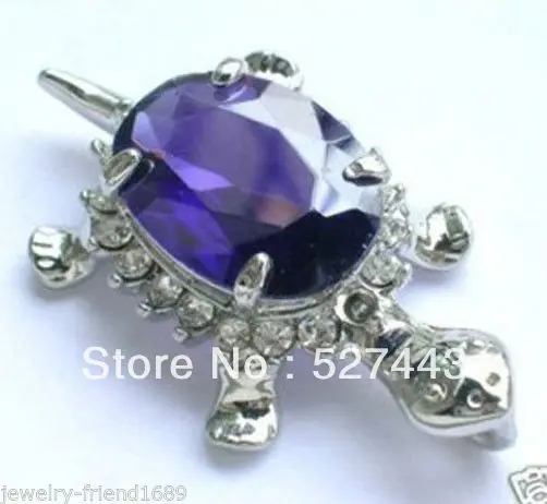 

Wholesale New beautiful purple crystal turtle pendant Necklace 17"+Chain 5.3