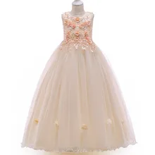 Детское вечернее платье высокого качества; элегантное платье для подиума для девочек; платье принцессы с цветочной вышивкой и аппликацией из бисера для девочек на свадьбу