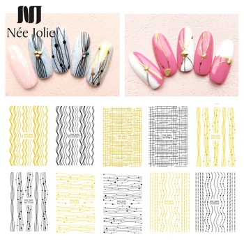 

3D Nail Stickers Lines Mixed Patterns Gold Black Colors Nail Self-adhesive Transfer Decals Paper Nail Art Decorations Tips