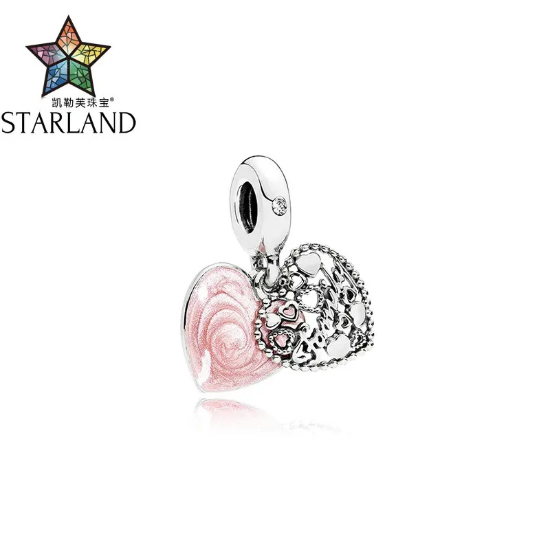 

Starland 100% 925 Sterling Silver I Love My Family Pink Enamel Clear CZ Charm fits Original Bracelet DIY Beads Fine Jewelry
