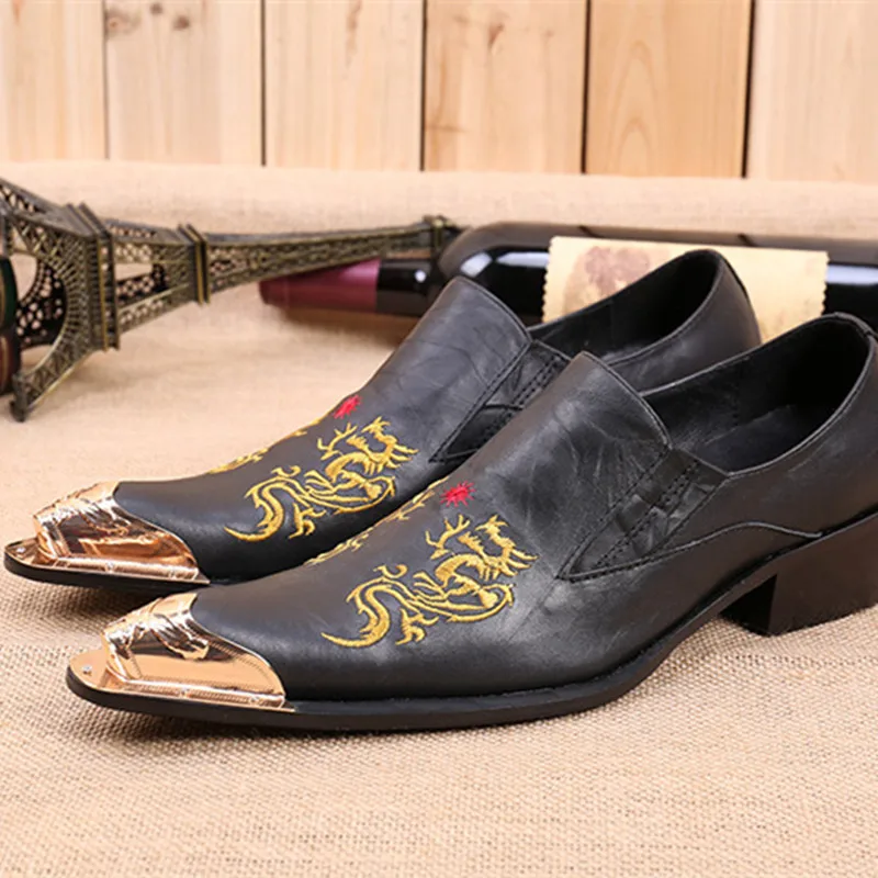 Choudory Dragon embroidery handmade men leather shoes men loafers ...