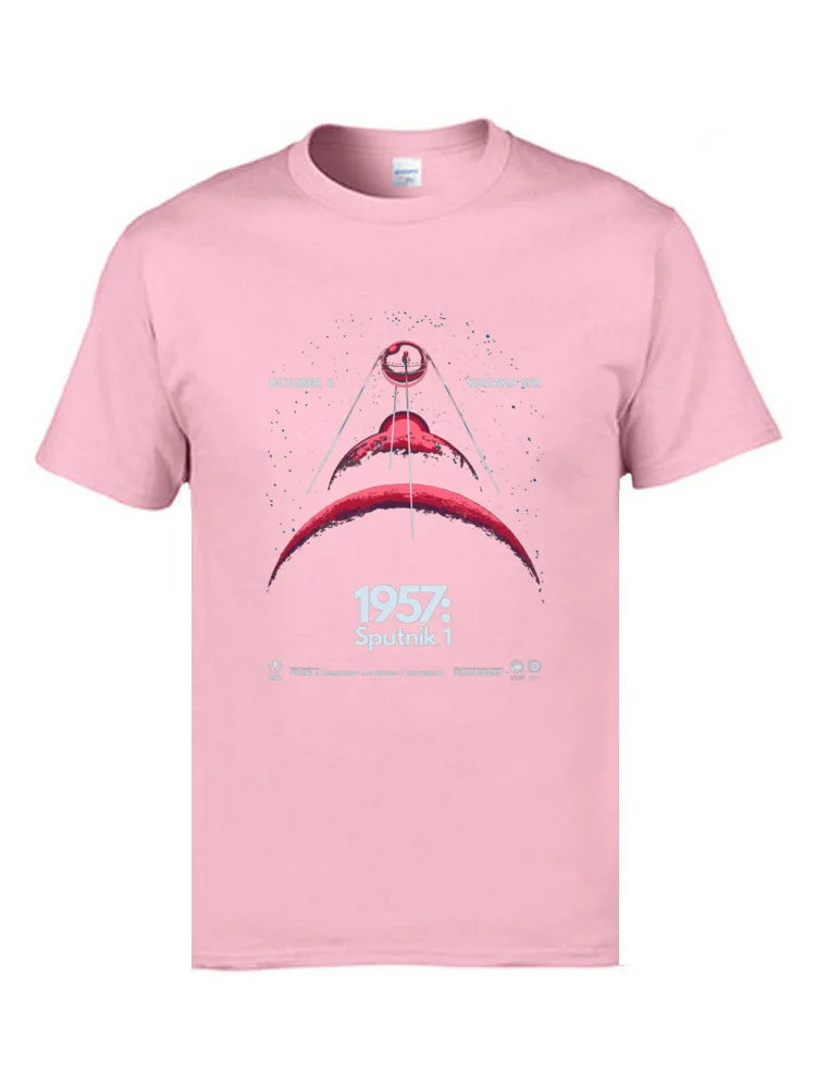 Crewneck 1957 Sputnik 1 8479 100% Cotton Fabric Men Top T-shirts Customized Short Sleeve Tops Shirts Cute Summer T Shirts 1957 Sputnik 1  8479 pink