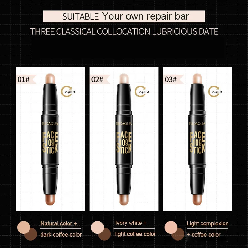 

NEW BIOAQUA Makeup Concealer Pen Double Head 3D Bronzer Highlighter Stick Contour Foundation Pencil