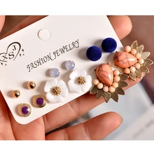 Новинка, Модные женские ювелирные изделия, опт, для девочек, на день рождения, для вечеринки, цветок, жемчуг, серьги-гвоздики, смешанные и подходящие, красивые, 6 пар/уп., серьги в подарок