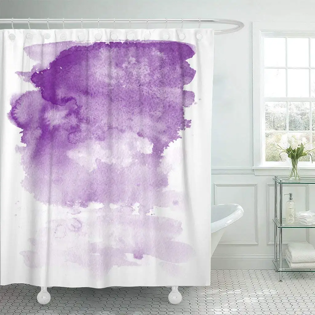 

Shower Curtain with Hooks Beige Splash Watercolor for Abstract Spray Paint Ink Stains on The Purple Blue Aqua Bathroom Decor
