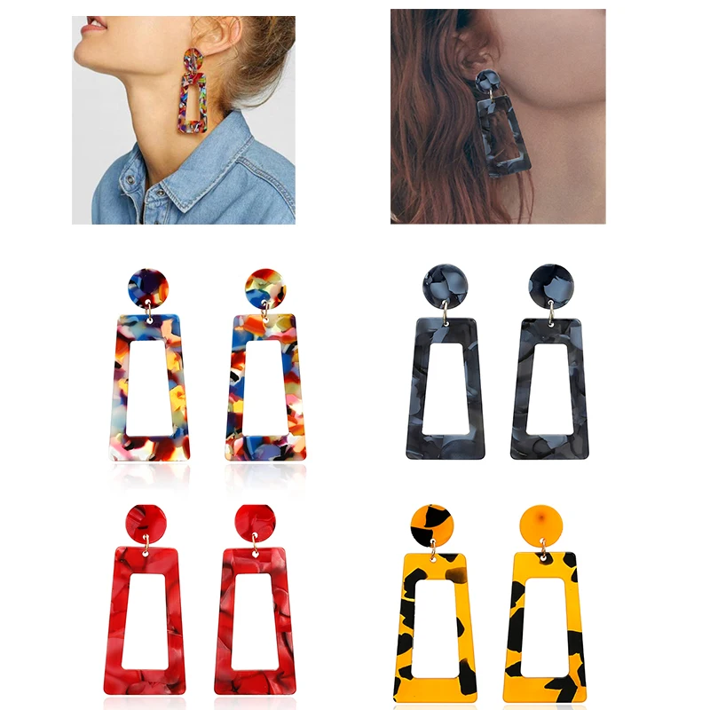 

Fashion Leopard Print Multi-Color Acrylic Acetic Acid Drop Earrings for Women Girl Personality Simple Geometric Pendant Earrings